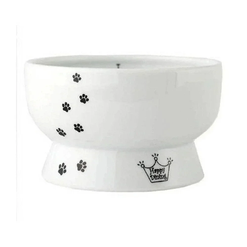⚡️Necoichi Raised Cat Water Bowl Porcelain, Paw Prints & Cat Silhouette